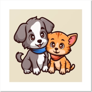 Cute cat and dog friendship Posters and Art
